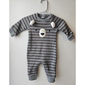 Just One You by Carter's Baby Bear Romper 3M‎ Gray Brown Striped Cozy